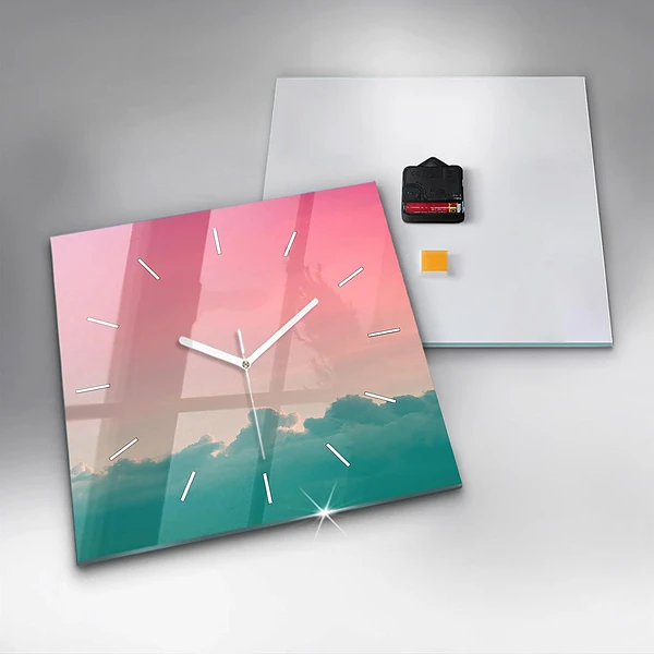Wanduhr modern quadratisch Himmel mit Farbverlauf