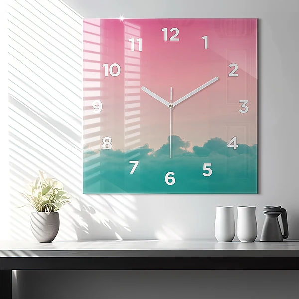 Wanduhr modern quadratisch Himmel mit Farbverlauf