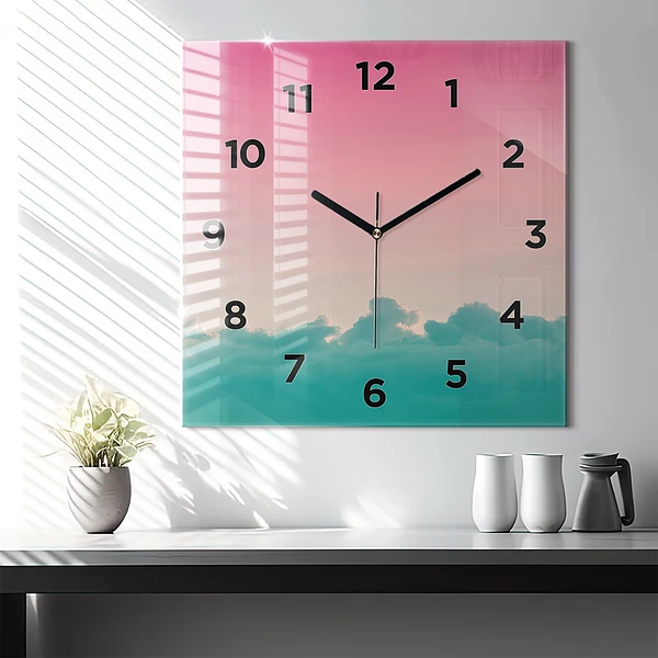 Wanduhr modern quadratisch Himmel mit Farbverlauf