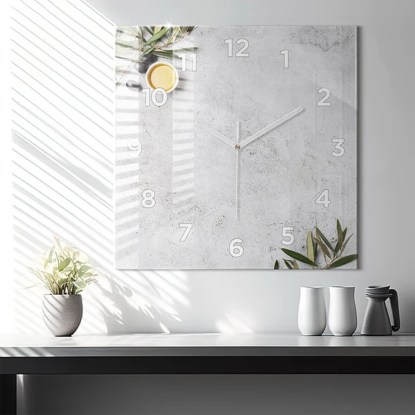 Wanduhr quadratisch mit motiv Minimalistische Oliven