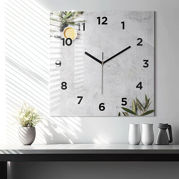 Wanduhr quadratisch mit motiv Minimalistische Oliven