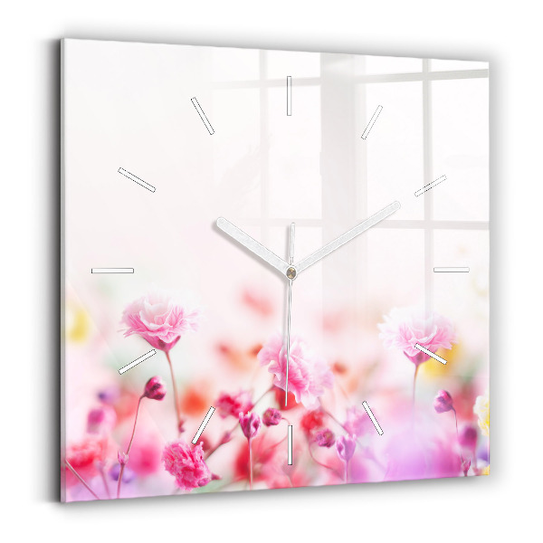 Wanduhr quadratisch mit motiv Blumen auf einer Wiese