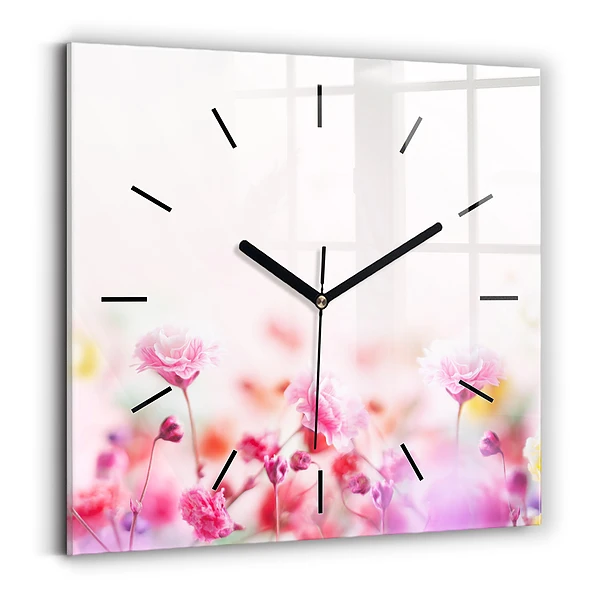Wanduhr quadratisch mit motiv Blumen auf einer Wiese
