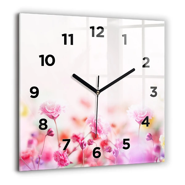 Wanduhr quadratisch mit motiv Blumen auf einer Wiese