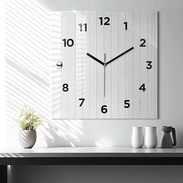 Wanduhr quadratisch Holzplatten Muster
