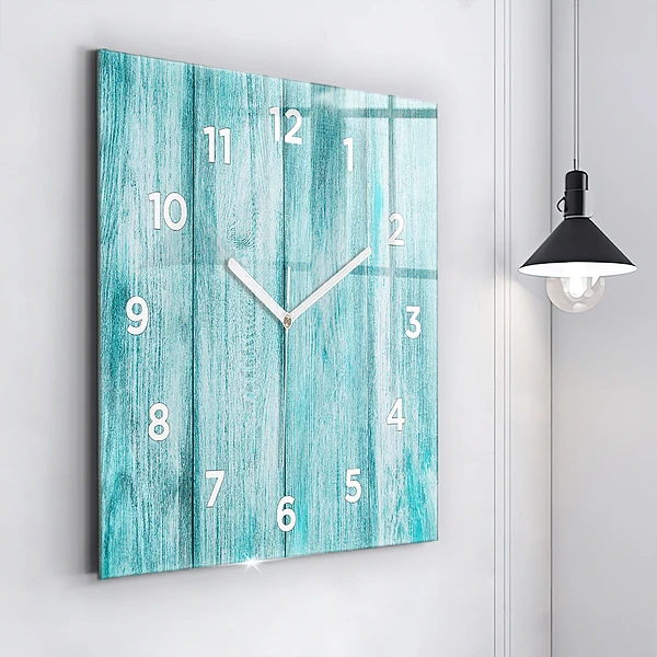 Wanduhr quadratisch Blaues altes Holz