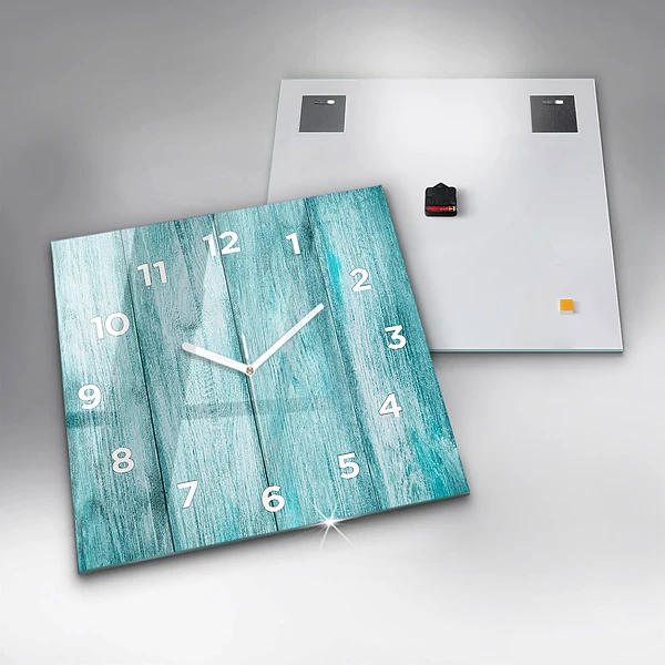 Wanduhr quadratisch Blaues altes Holz