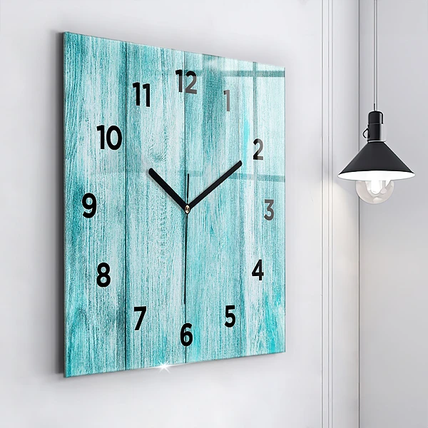 Wanduhr quadratisch Blaues altes Holz