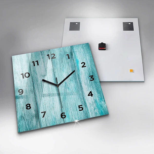 Wanduhr quadratisch Blaues altes Holz