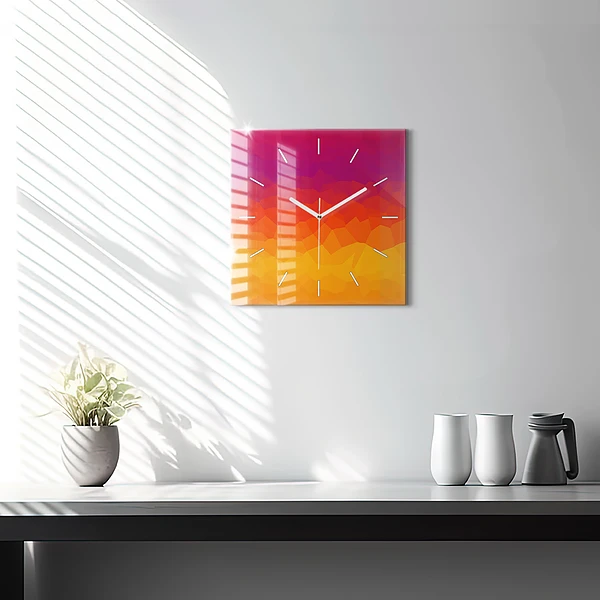 Wanduhr quadratisch mit motiv Sonnenaufgang