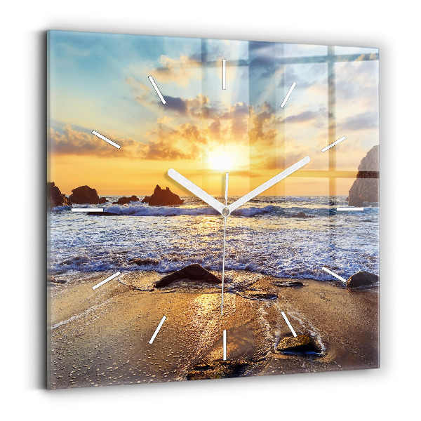 Wanduhr quadratisch mit motiv Sonnenuntergang am Strand