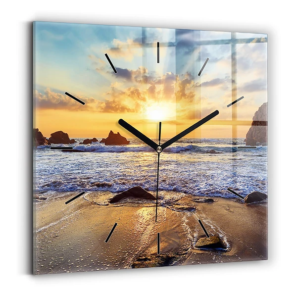 Wanduhr quadratisch mit motiv Sonnenuntergang am Strand