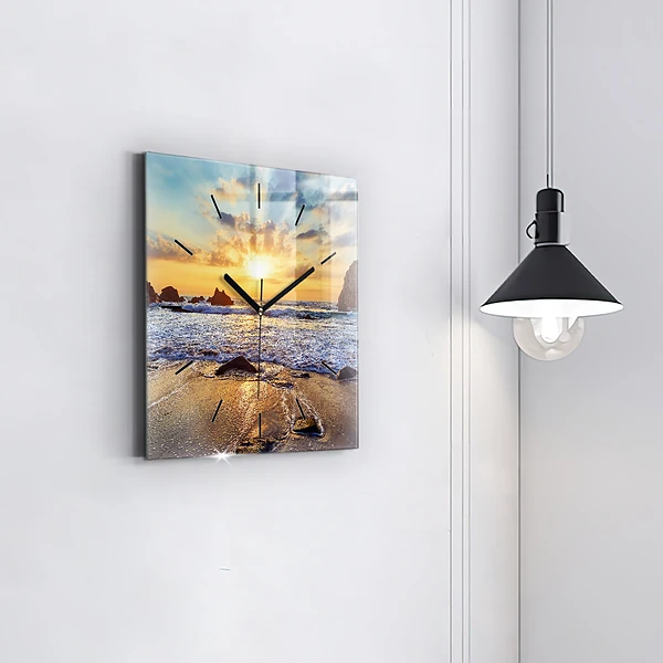 Wanduhr quadratisch mit motiv Sonnenuntergang am Strand