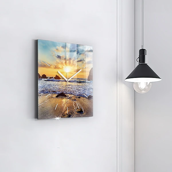 Wanduhr quadratisch mit motiv Sonnenuntergang am Strand