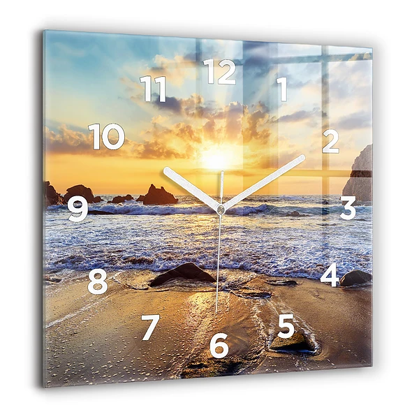 Wanduhr quadratisch mit motiv Sonnenuntergang am Strand