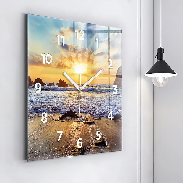 Wanduhr quadratisch mit motiv Sonnenuntergang am Strand