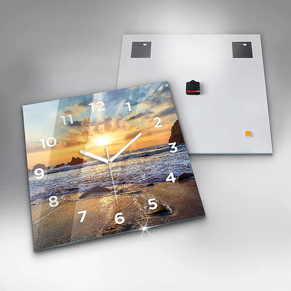 Wanduhr quadratisch mit motiv Sonnenuntergang am Strand