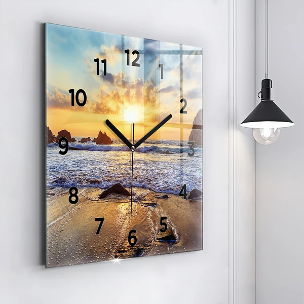 Wanduhr quadratisch mit motiv Sonnenuntergang am Strand