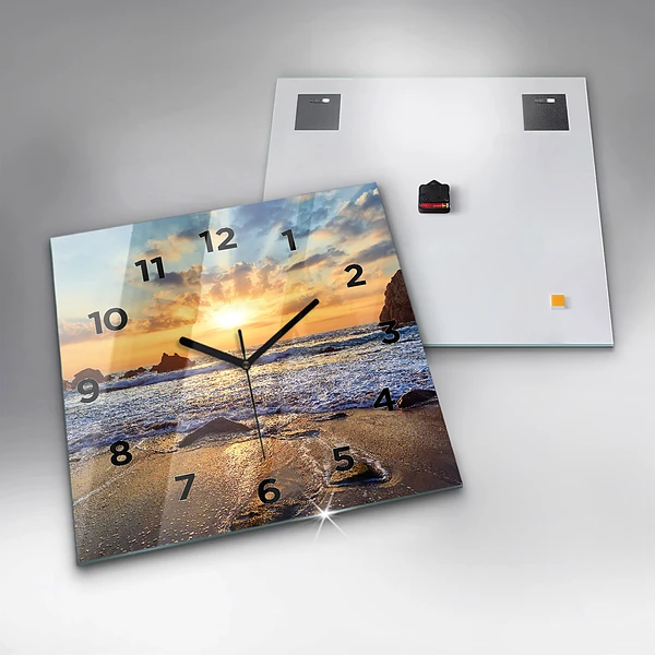 Wanduhr quadratisch mit motiv Sonnenuntergang am Strand