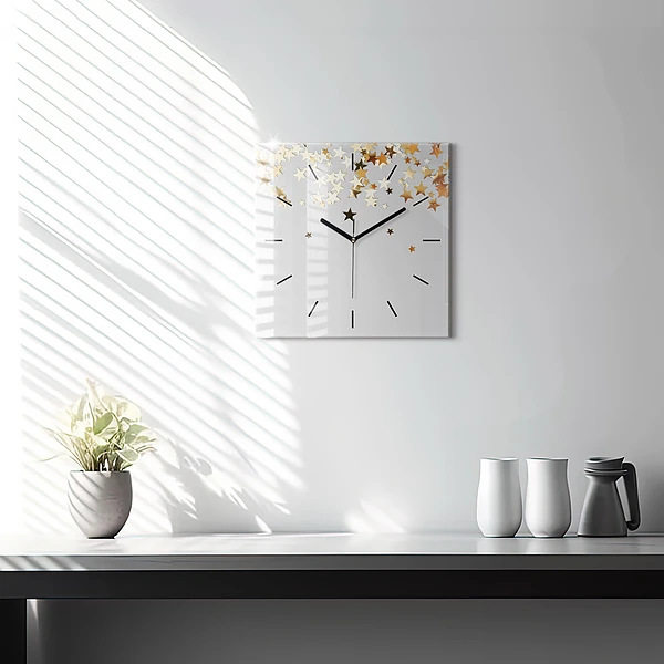 Wanduhr quadratisch Sterne