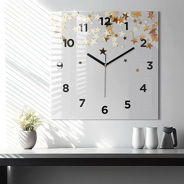 Wanduhr quadratisch Sterne