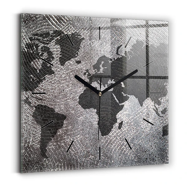 Wanduhr modern quadratisch Weltkarte Beton