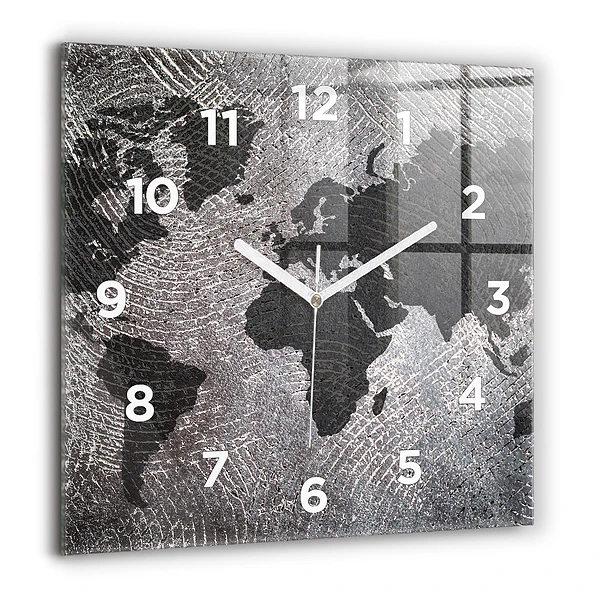 Wanduhr modern quadratisch Weltkarte Beton