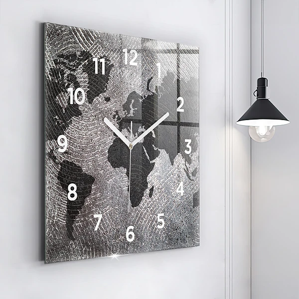 Wanduhr modern quadratisch Weltkarte Beton
