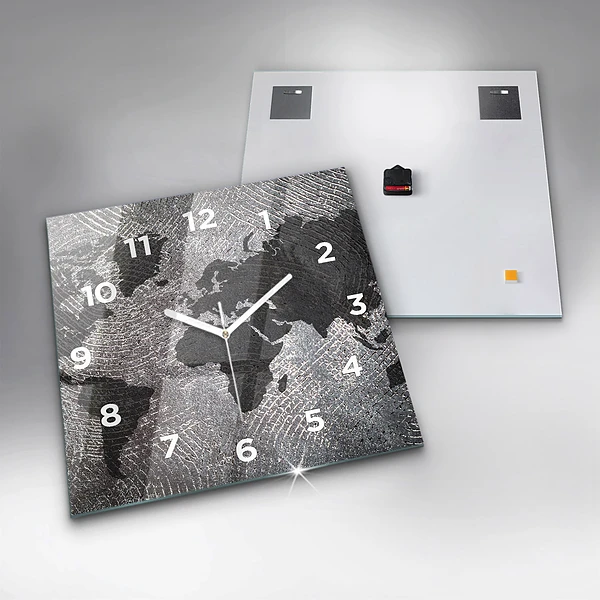 Wanduhr modern quadratisch Weltkarte Beton
