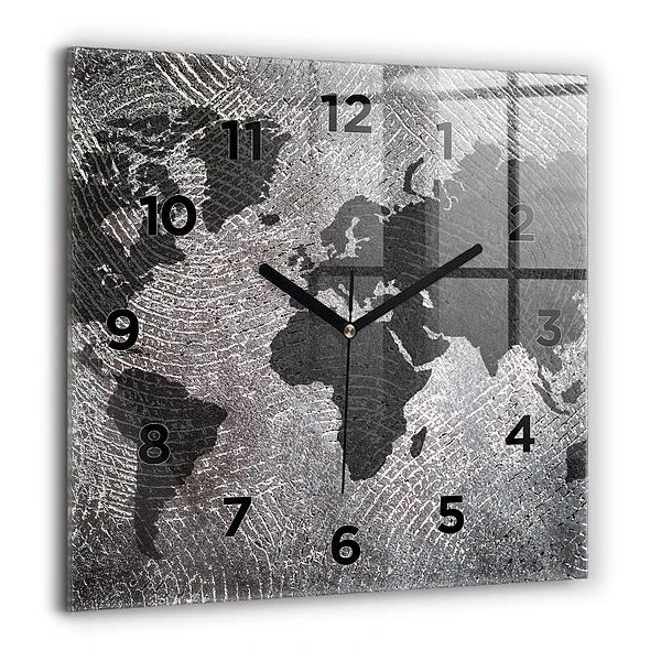Wanduhr modern quadratisch Weltkarte Beton