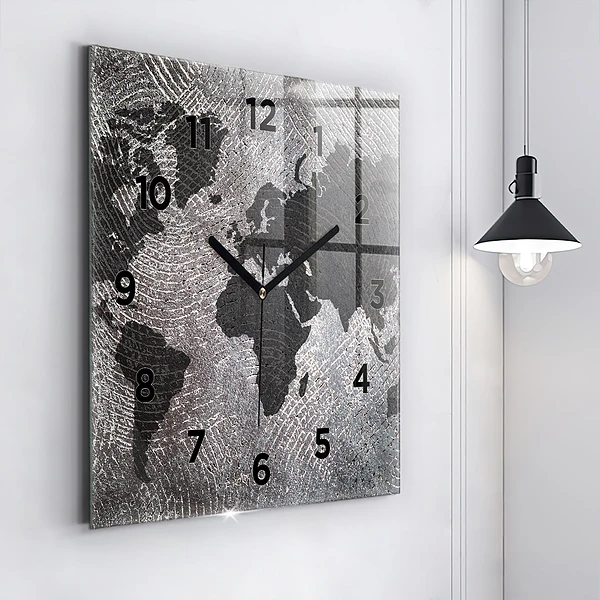 Wanduhr modern quadratisch Weltkarte Beton