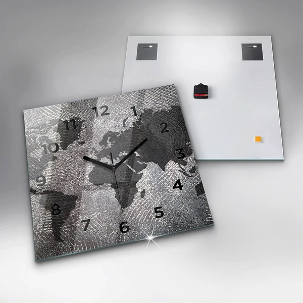 Wanduhr modern quadratisch Weltkarte Beton