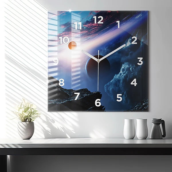 Wanduhr modern quadratisch Große Galaxie