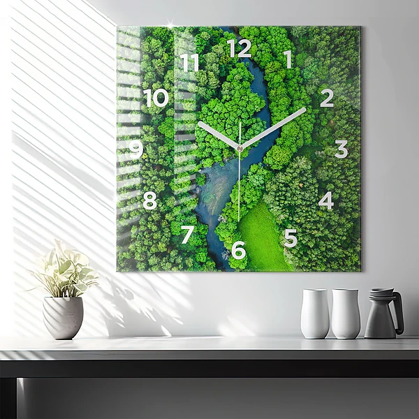 Wanduhr quadratisch Fluss im Wald