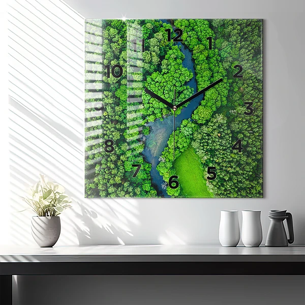 Wanduhr quadratisch Fluss im Wald