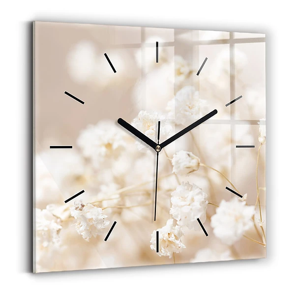 Wanduhr modern quadratisch Kleine weiße Blumen