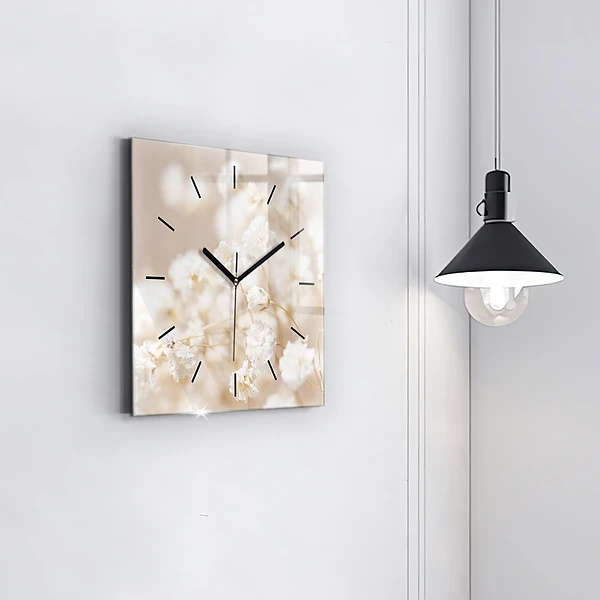 Wanduhr modern quadratisch Kleine weiße Blumen