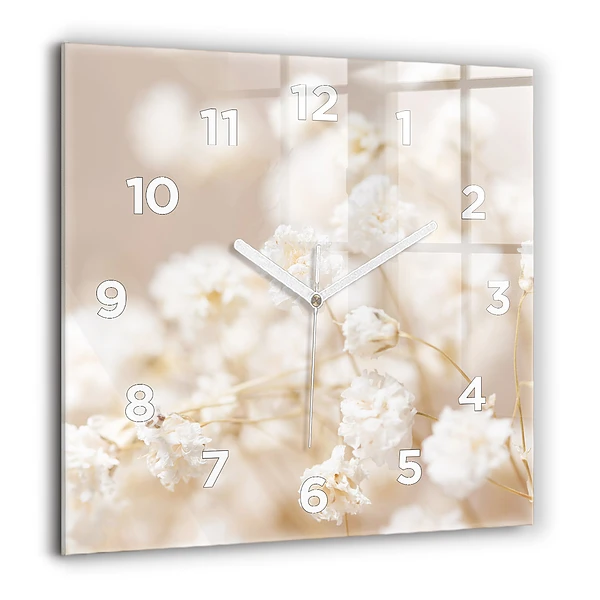 Wanduhr modern quadratisch Kleine weiße Blumen