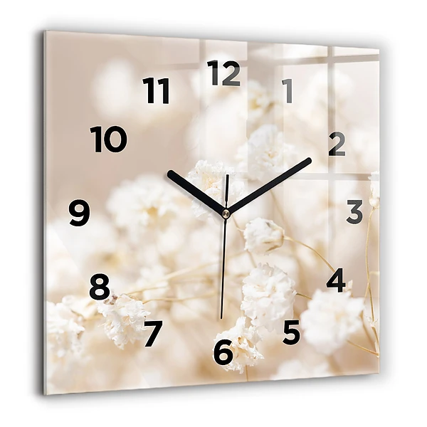 Wanduhr modern quadratisch Kleine weiße Blumen