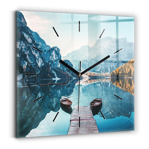 Wanduhr modern quadratisch Boote auf einem See
