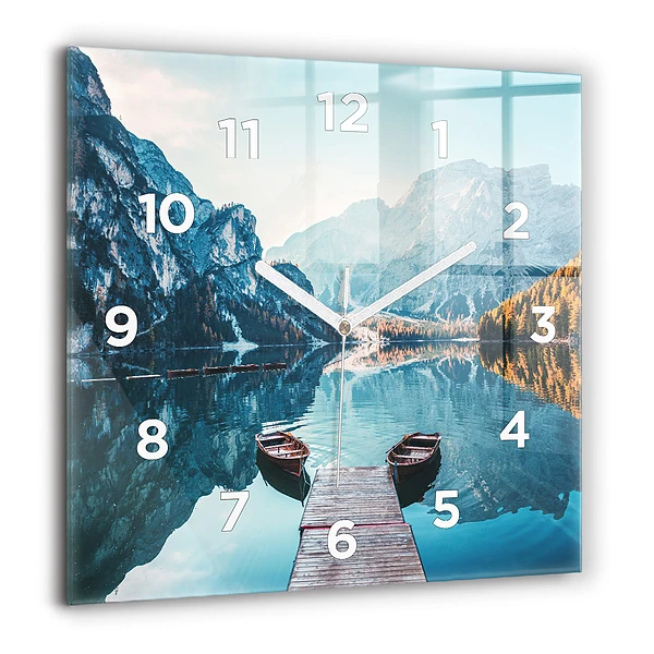 Wanduhr modern quadratisch Boote auf einem See
