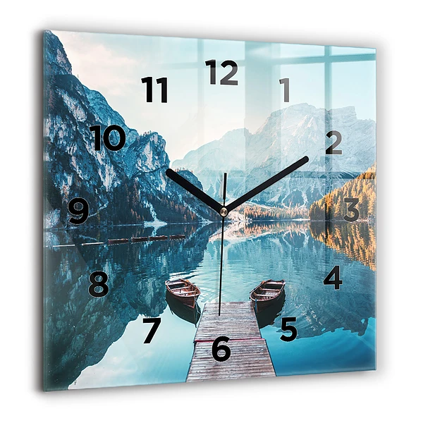Wanduhr modern quadratisch Boote auf einem See