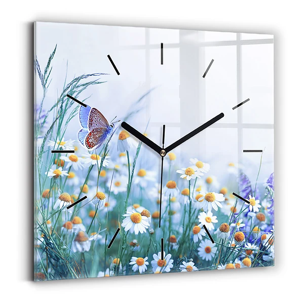 Wanduhr quadratisch Schmetterling auf einer Wiese