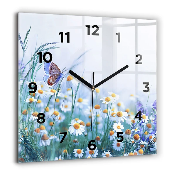 Wanduhr quadratisch Schmetterling auf einer Wiese