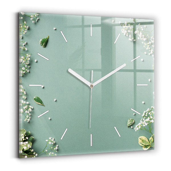 Wanduhr modern quadratisch Zarte Blumen