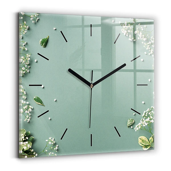 Wanduhr modern quadratisch Zarte Blumen