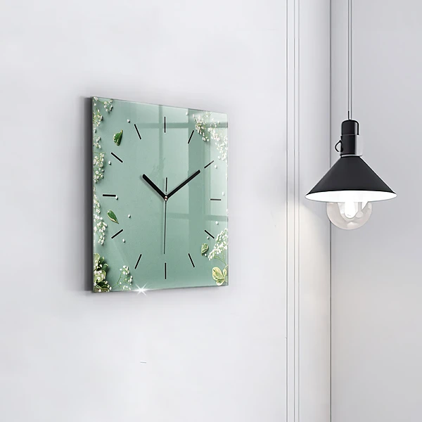 Wanduhr modern quadratisch Zarte Blumen