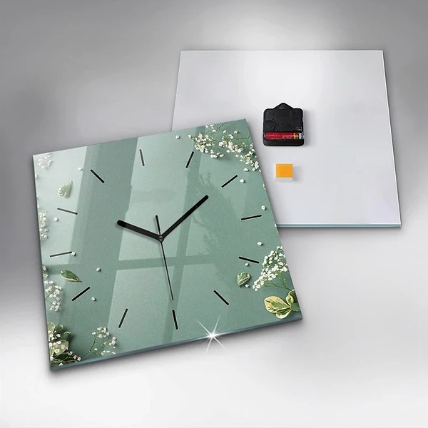 Wanduhr modern quadratisch Zarte Blumen