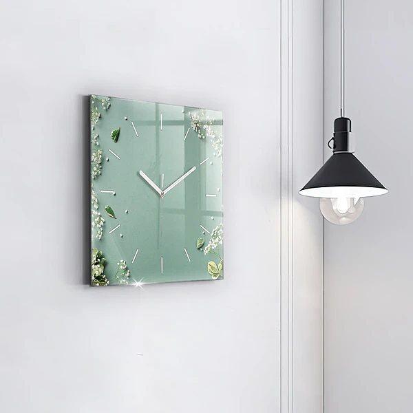 Wanduhr modern quadratisch Zarte Blumen