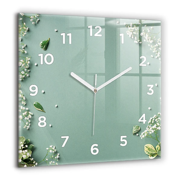 Wanduhr modern quadratisch Zarte Blumen